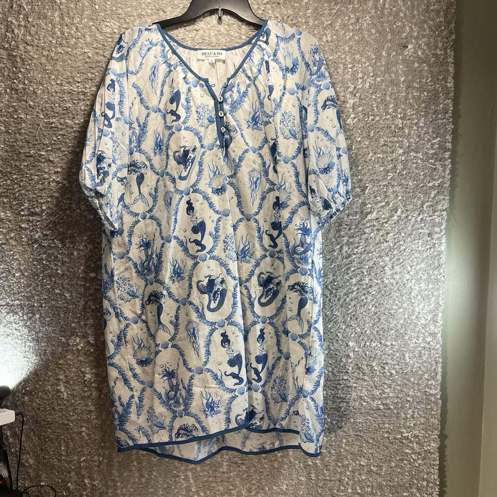 Beau & RO Women's M Shift Dress Mermaid Print Beach Vacation Resort Lined